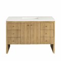 James Martin Vanities Hudson 48in Single Vanity, Light Natural Oak w/ 3 CM White Zeus Top 435-V48-LNO-3WZ